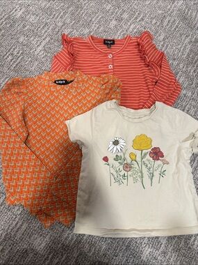 kidpik Orange Striped Ruffle-Sleeve Top & Floral Tee Set - Orange, Cream